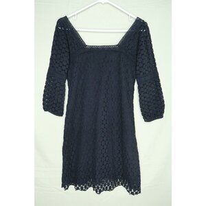 Solitaire by Ravi Khosla Black Lace Midi Dress Crochet 3/4 Sleeves Lined Small